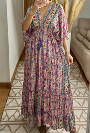 Boho Maxi Dress in 100% Natural Silk – Vibrant Elegance