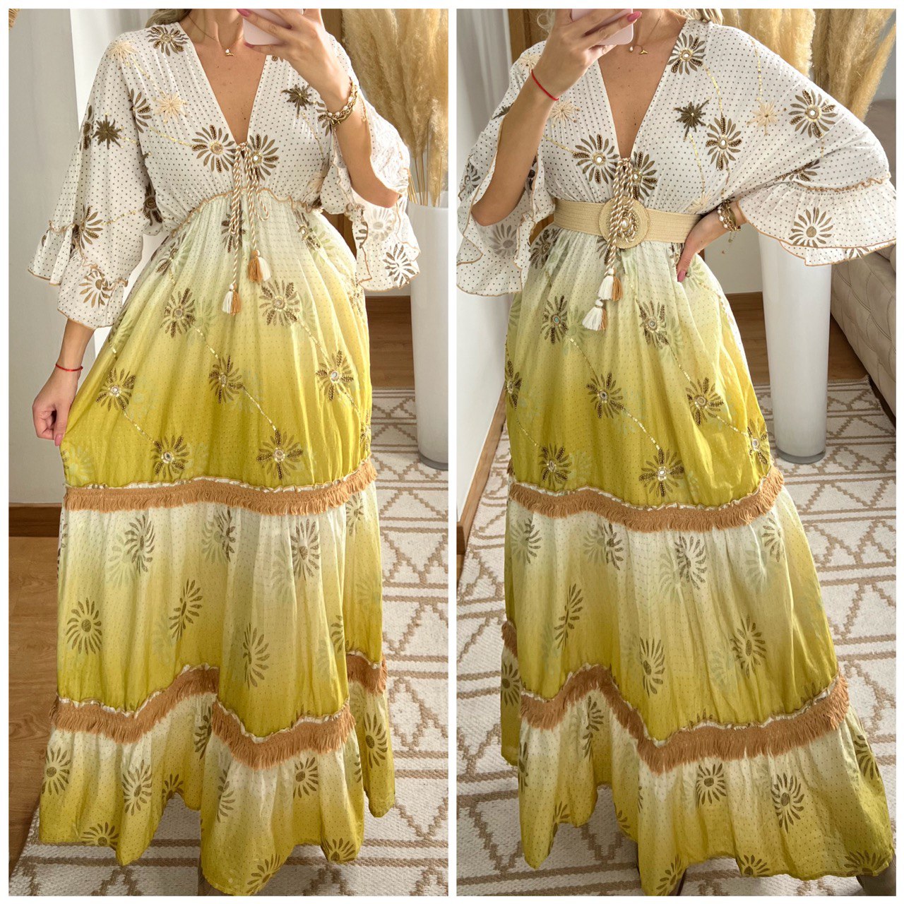 Bohemian Maxi Dress with Tie-Dye Effect
