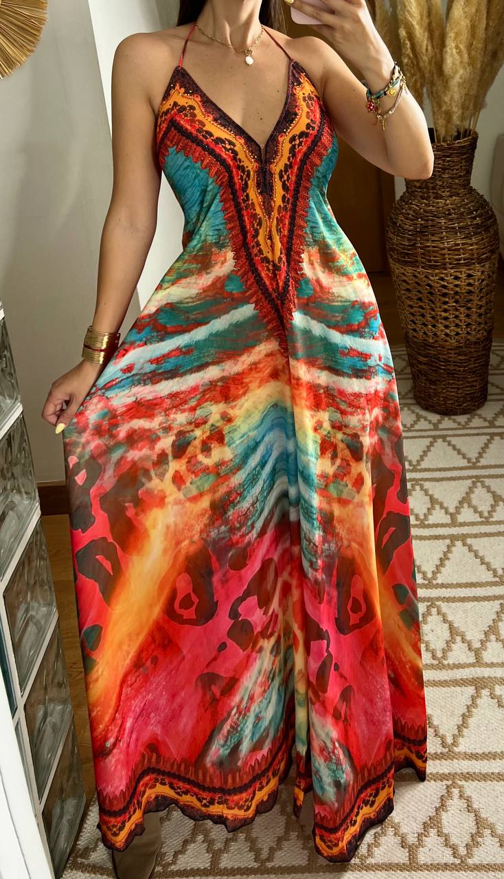 Fire Boho Silk Dress
