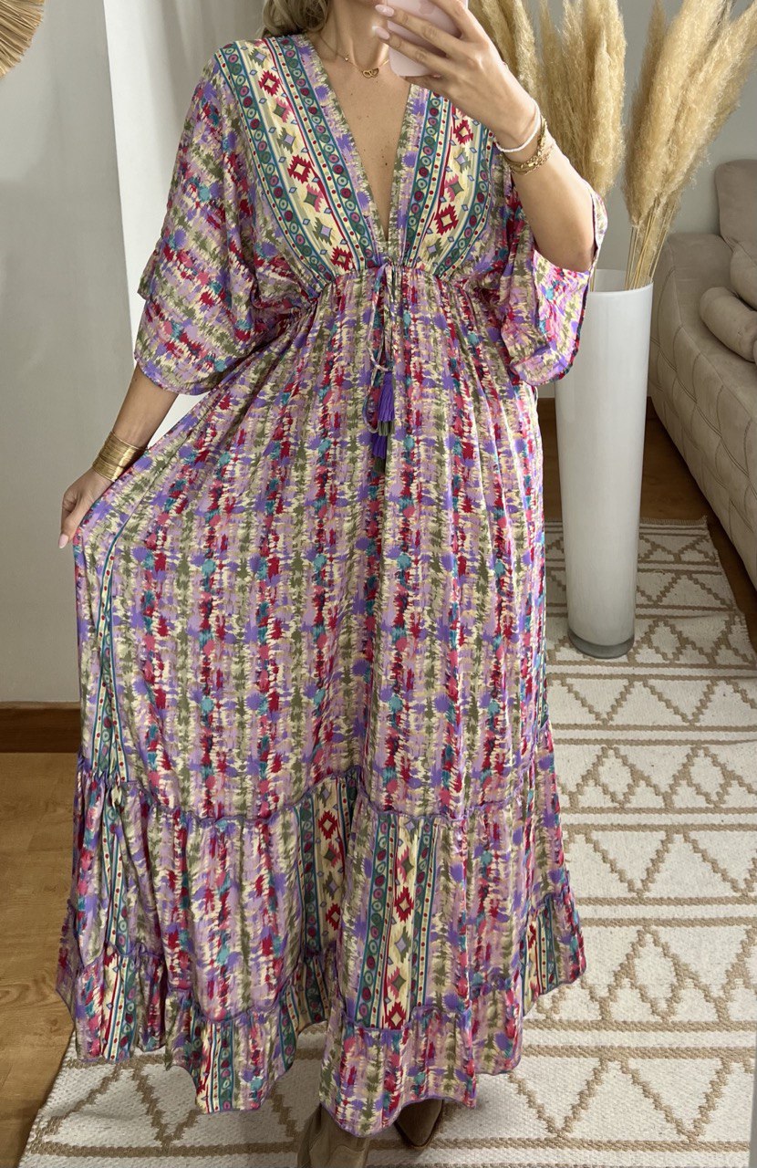 Boho Maxi Dress in 100% Natural Silk – Vibrant Elegance