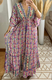 Boho Maxi Dress in 100% Natural Silk – Vibrant Elegance
