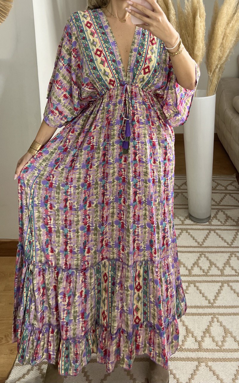 Boho Maxi Dress in 100% Natural Silk – Vibrant Elegance