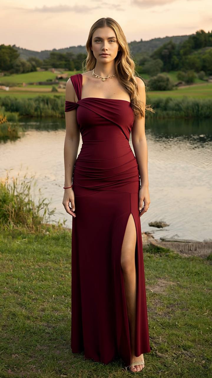 Burgundy Elegant Party Dress