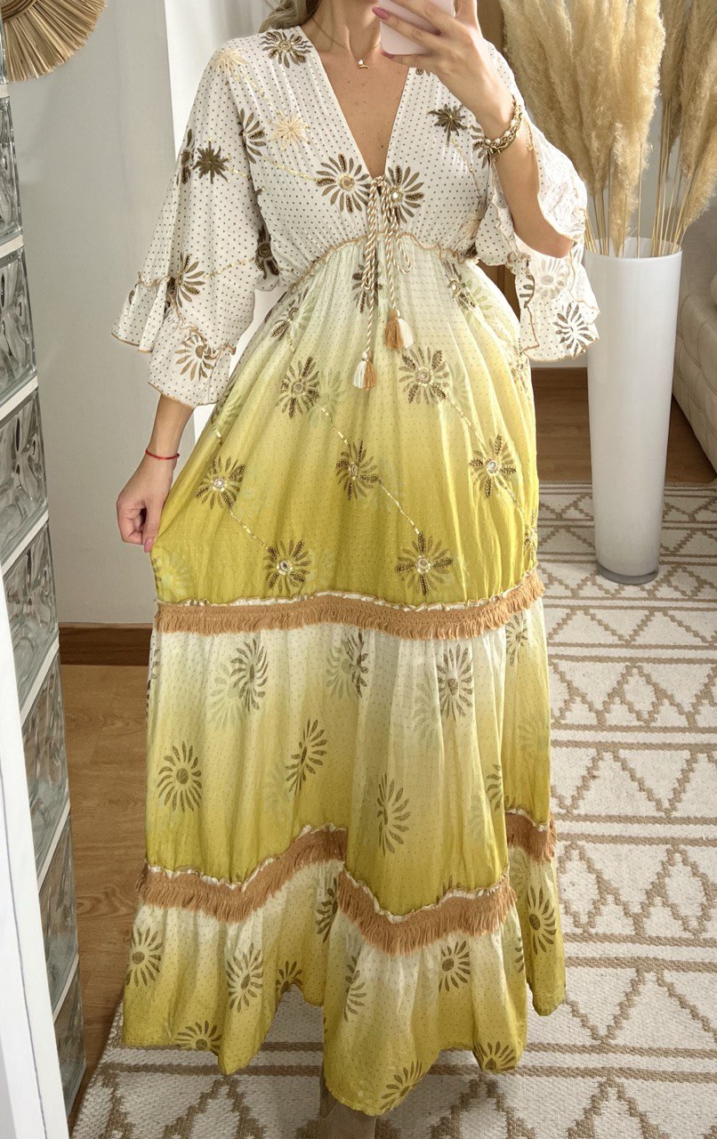 Bohemian Maxi Dress with Tie-Dye Effect