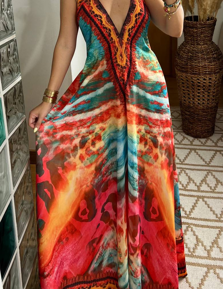 Fire Boho Silk Dress