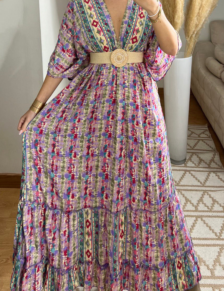 Boho Maxi Dress in 100% Natural Silk – Vibrant Elegance