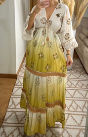 Bohemian Maxi Dress with Tie-Dye Effect