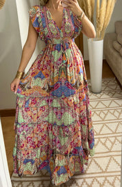 Boho Maxi Dress in 100% Natural Silk – Vibrant Elegance