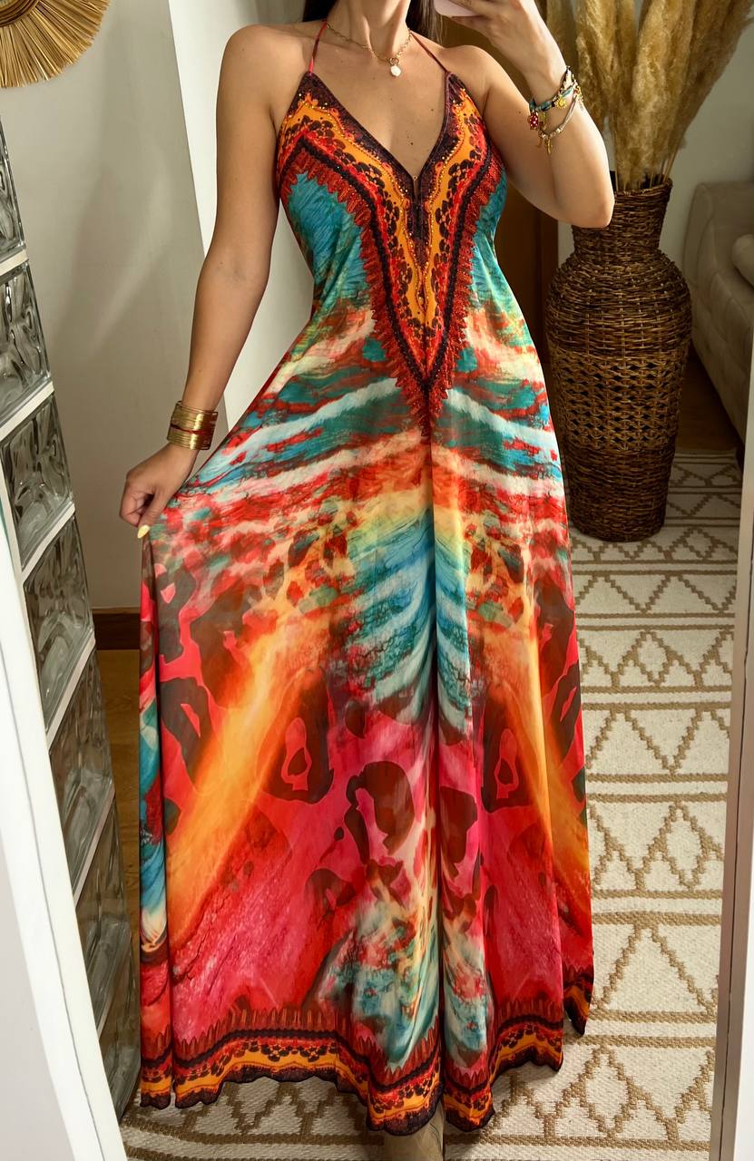 Fire Boho Silk Dress