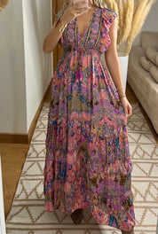 Boho Maxi Dress in 100% Natural Silk – Vibrant Elegance