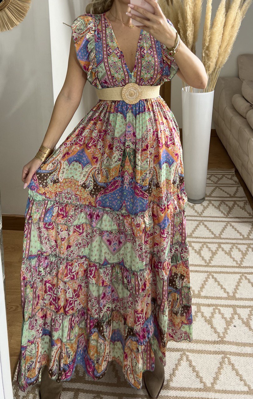 Boho Maxi Dress in 100% Natural Silk – Vibrant Elegance