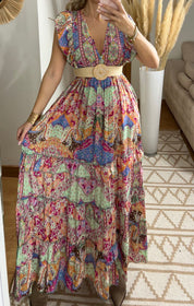 Boho Maxi Dress in 100% Natural Silk – Vibrant Elegance